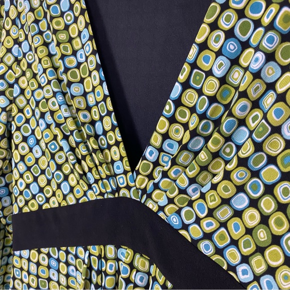 Maggy London Geometric Blue Green Square Pattern Midi Dress, Size 10 - Picture 6 of 10